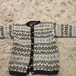 Norwegian-Style Black & White Knit Cardigan Sweater